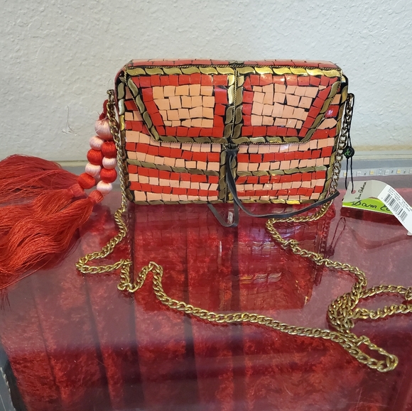 NWT  Sam Edelman Iron Tarian Handbag Gold-Red - Picture 6 of 6